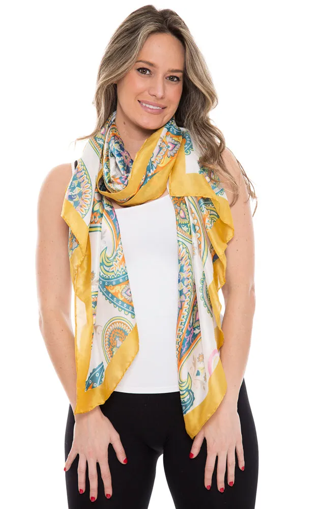 1358 Silky Paisley Pattern Print Oblong Scarf