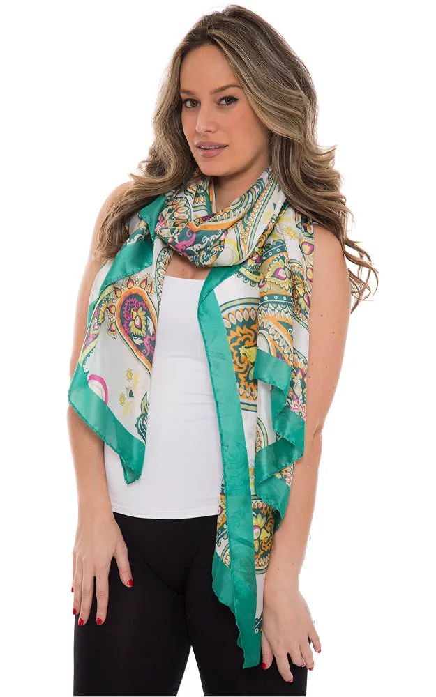 1358 Silky Paisley Pattern Print Oblong Scarf