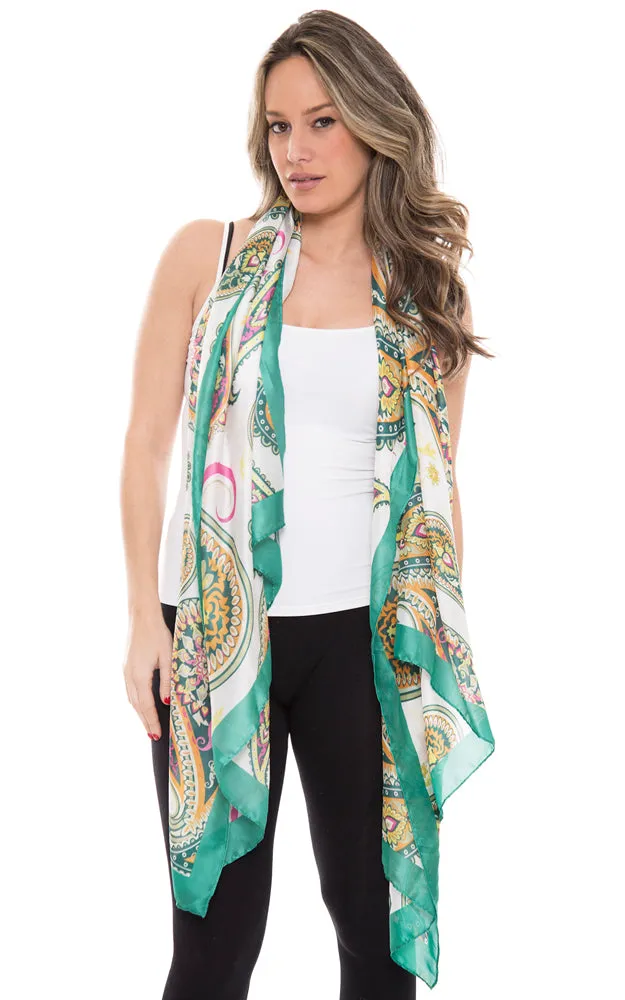 1358 Silky Paisley Pattern Print Oblong Scarf