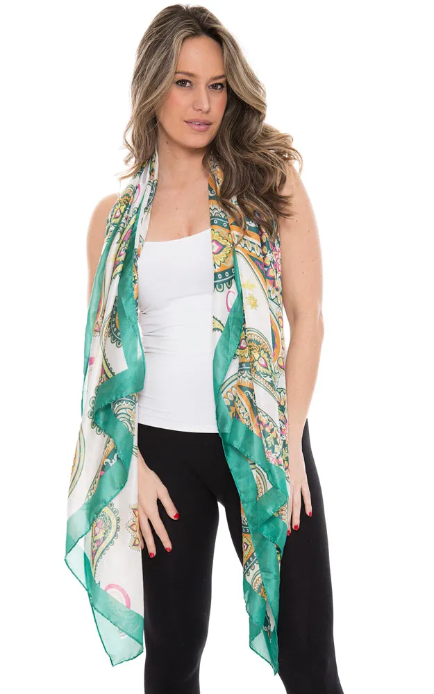 1358 Silky Paisley Pattern Print Oblong Scarf