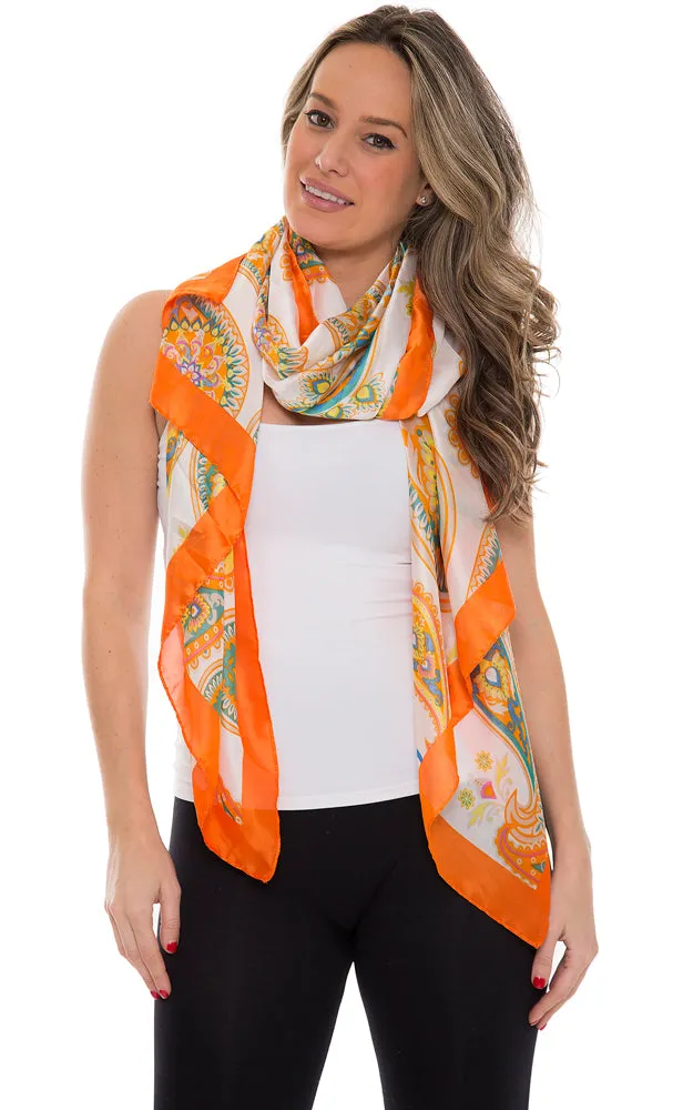 1358 Silky Paisley Pattern Print Oblong Scarf