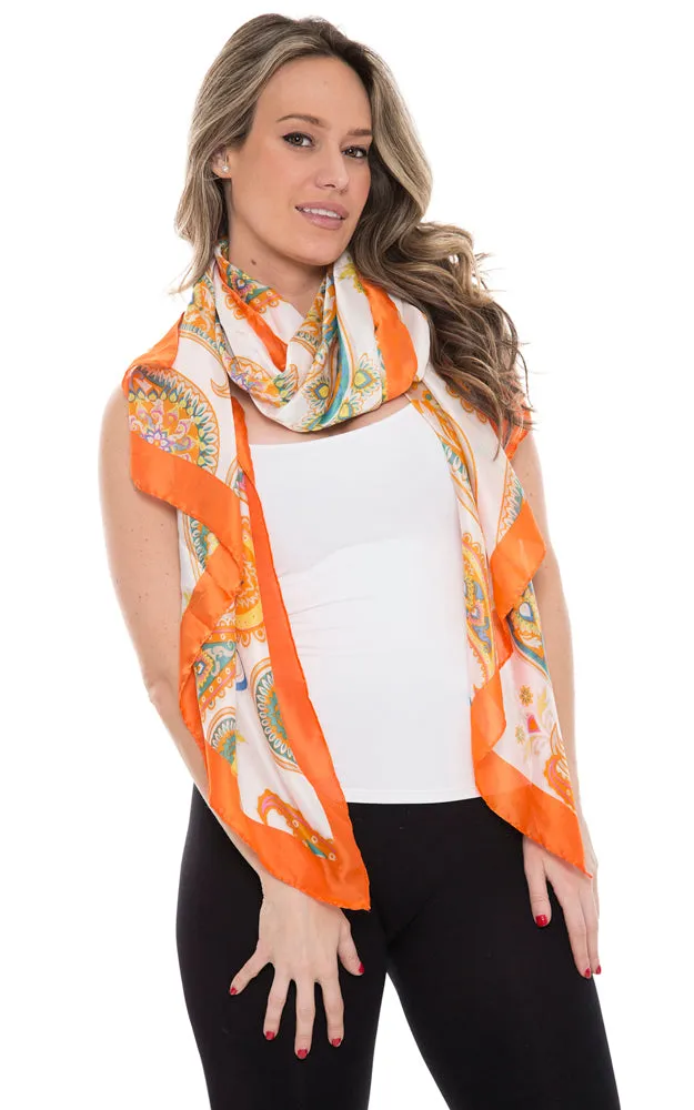 1358 Silky Paisley Pattern Print Oblong Scarf