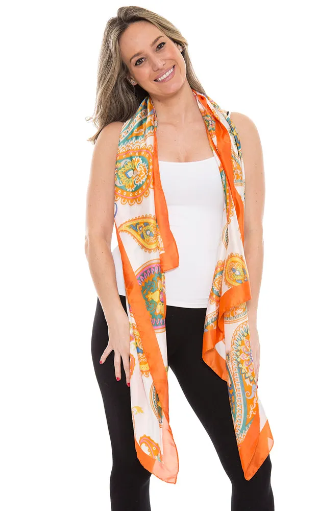 1358 Silky Paisley Pattern Print Oblong Scarf