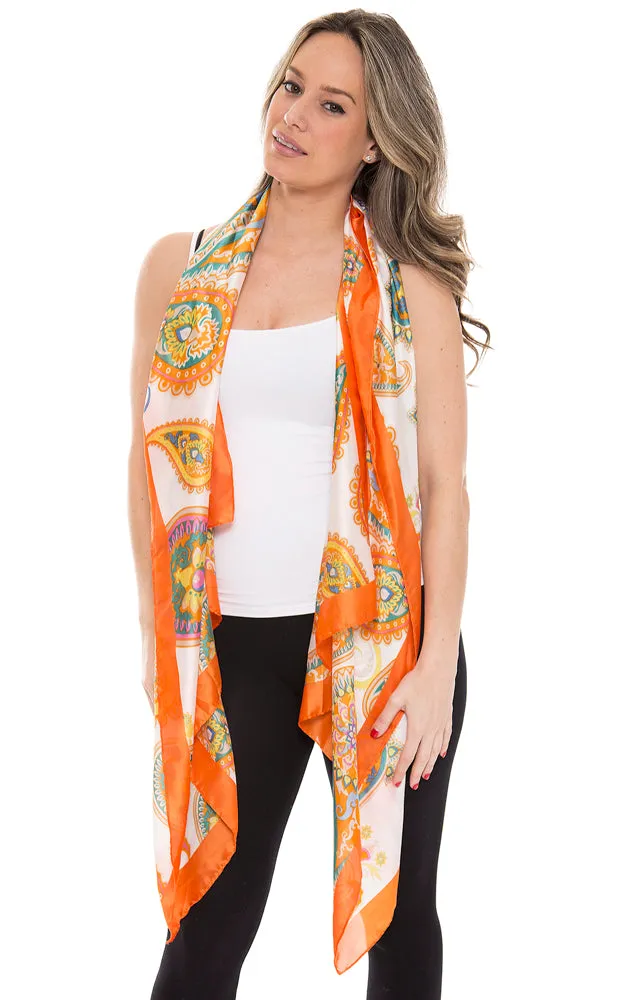 1358 Silky Paisley Pattern Print Oblong Scarf