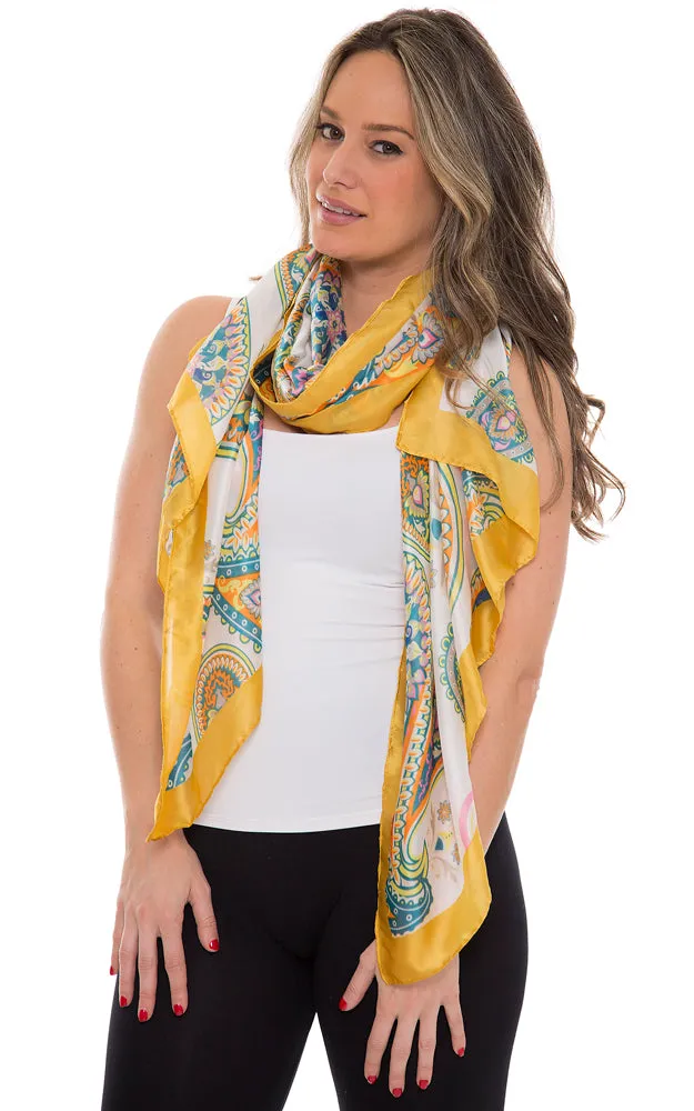 1358 Silky Paisley Pattern Print Oblong Scarf