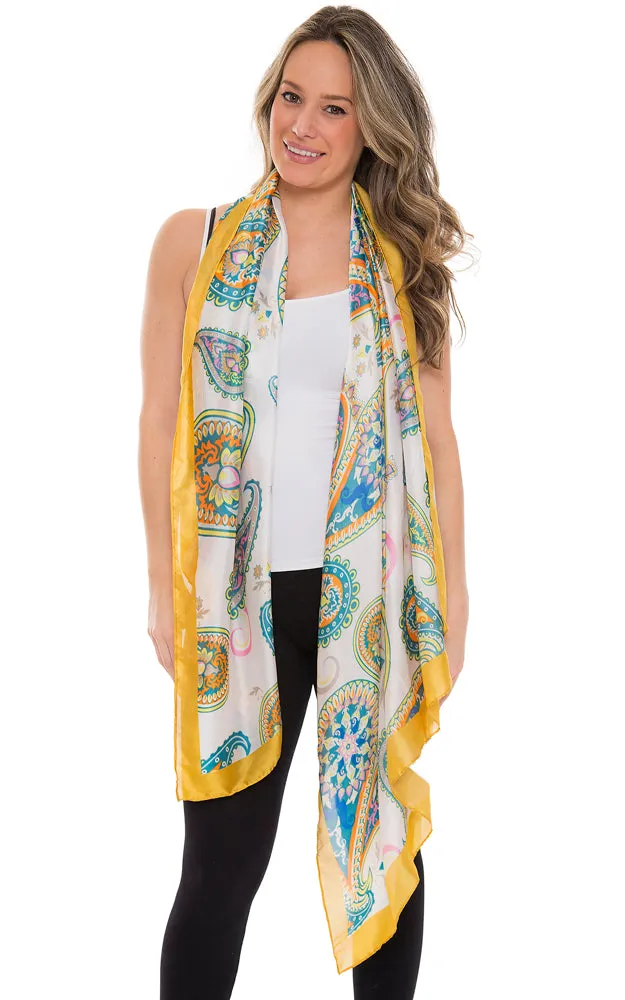 1358 Silky Paisley Pattern Print Oblong Scarf