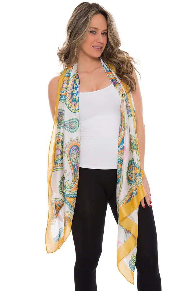 1358 Silky Paisley Pattern Print Oblong Scarf