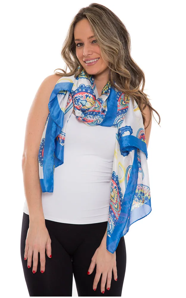 1358 Silky Paisley Pattern Print Oblong Scarf