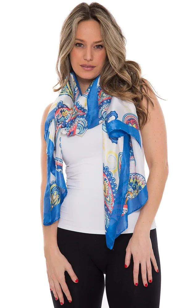 1358 Silky Paisley Pattern Print Oblong Scarf