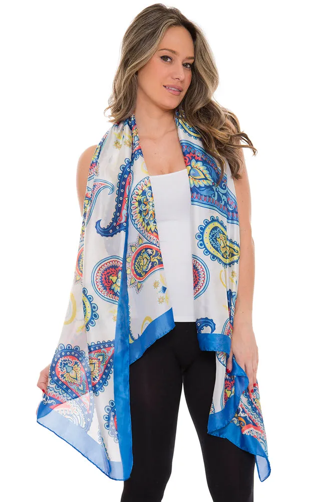 1358 Silky Paisley Pattern Print Oblong Scarf