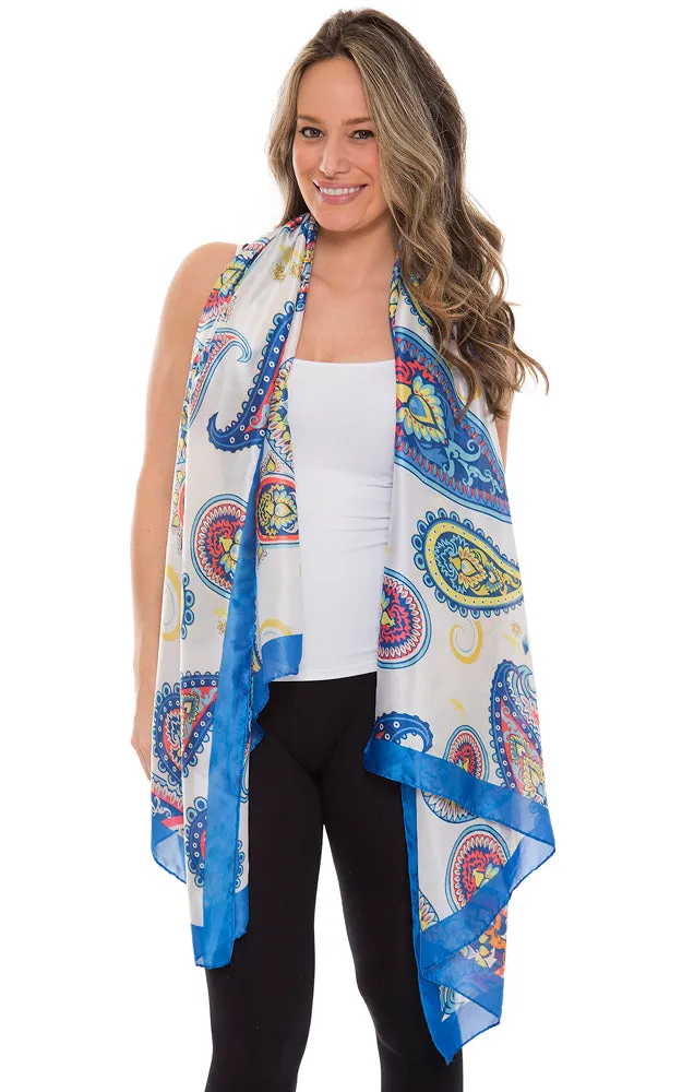 1358 Silky Paisley Pattern Print Oblong Scarf