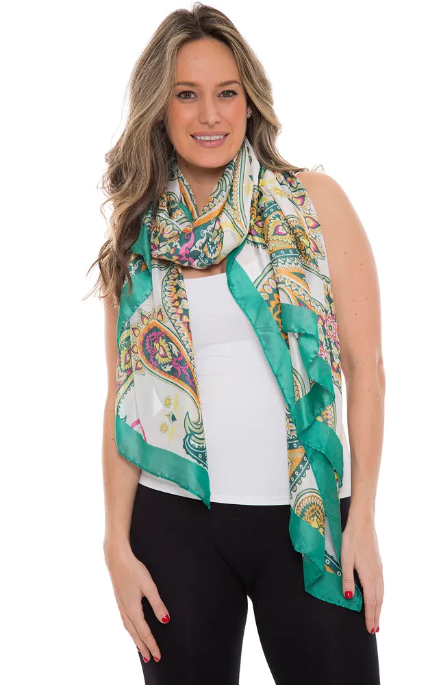 1358 Silky Paisley Pattern Print Oblong Scarf