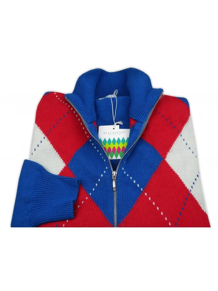 Ballantyne Men's Cardigan Sweater - NEK LS 83504 Tri-color Diamond Pattern