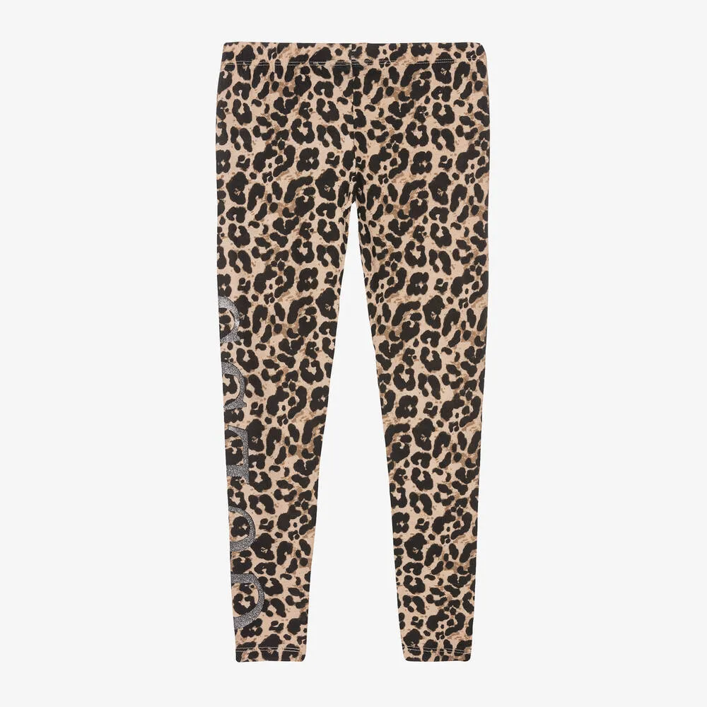 Beige Leopard Print Leggings for Girls