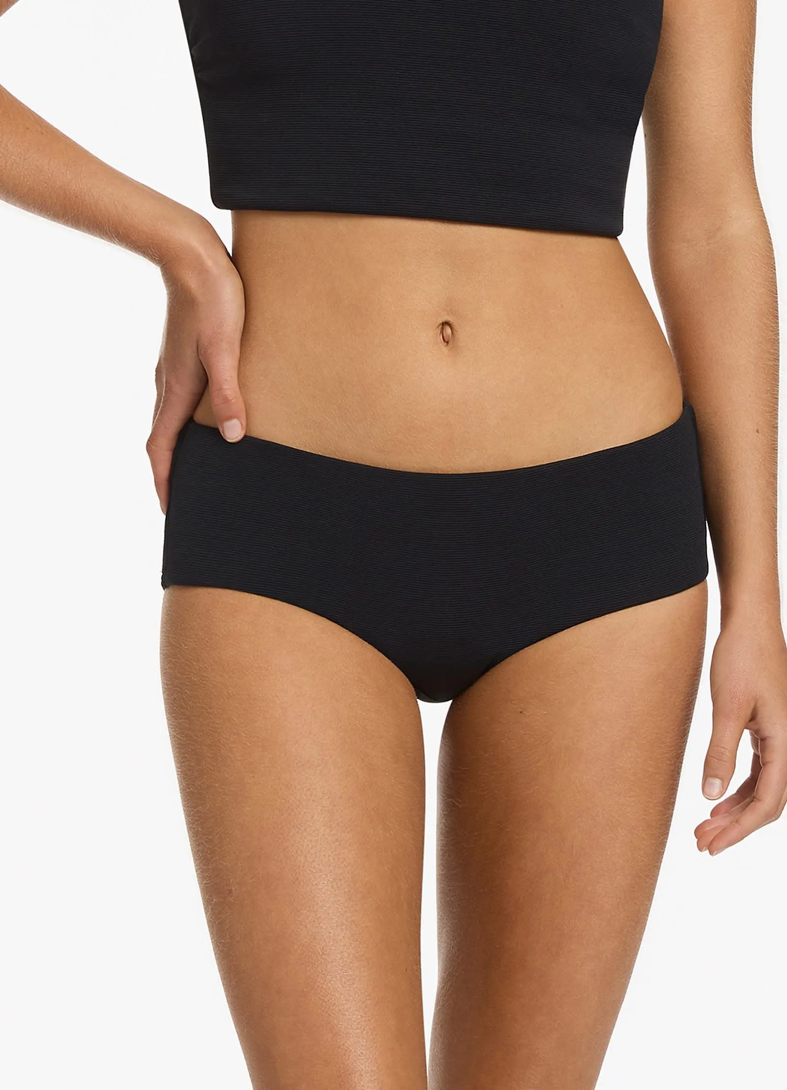 Black Isla Rib Wide Side Hipster Bikini Bottom