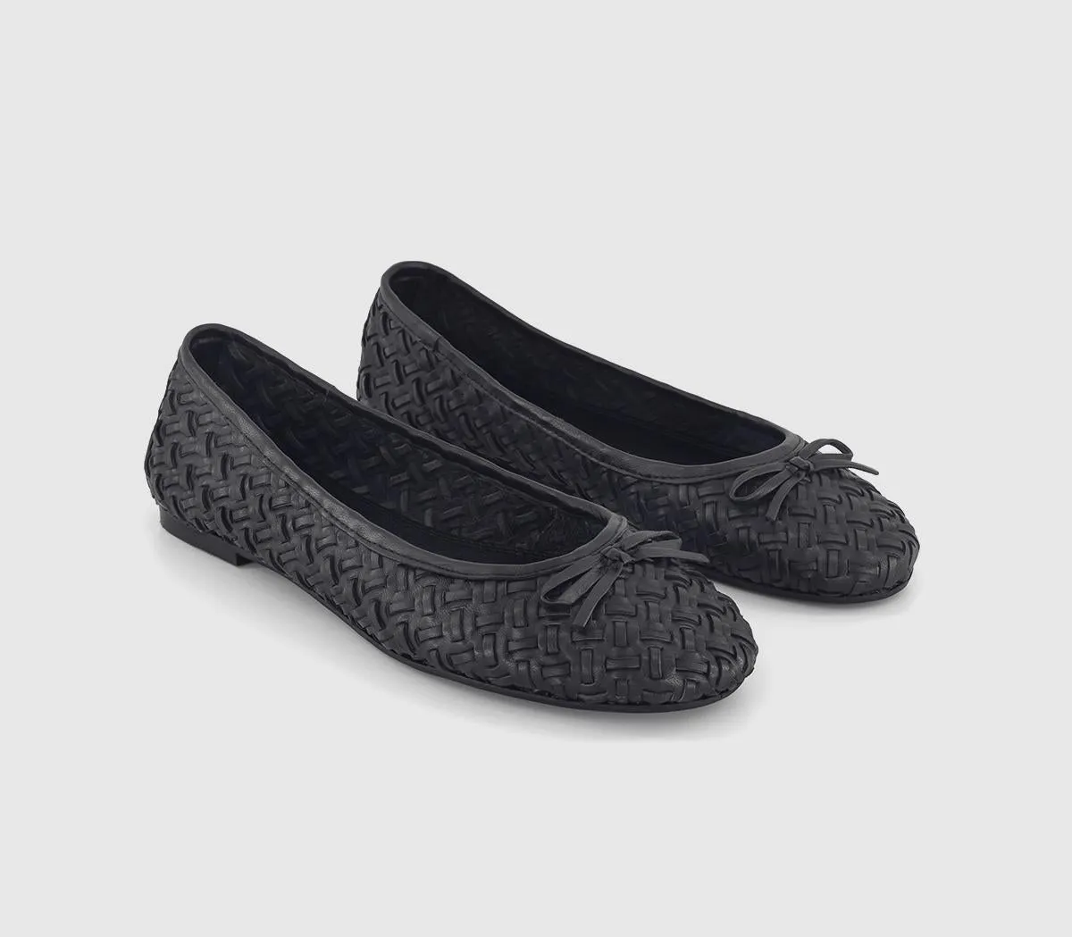 black leather interweave ballerina office shoes for women