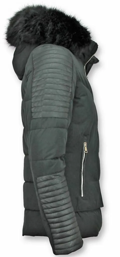 Black Leather Winter Coat with Full Arms