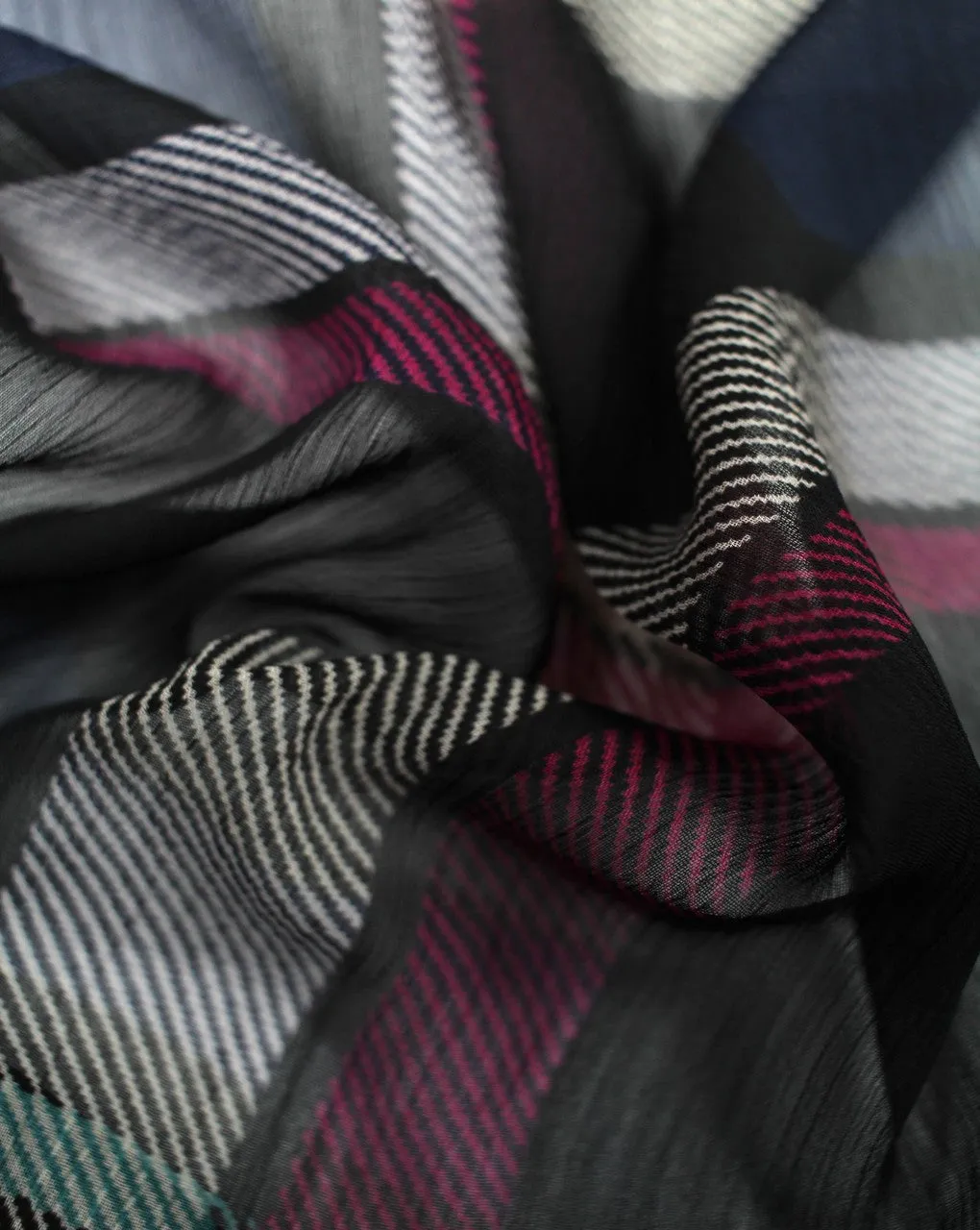 Black Pink White Checks Print Chiffon Fabric.