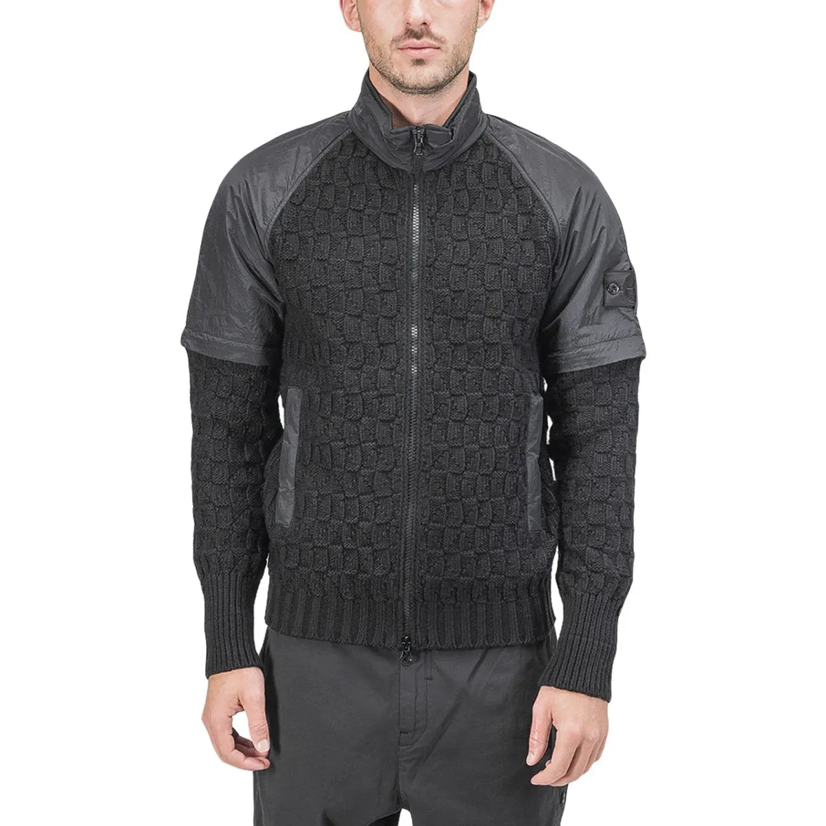 Black Stone Island Shadow Project Convertible Knit Jacket