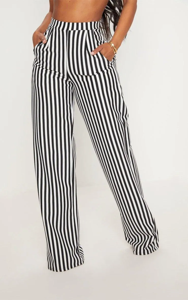 Black Striped Wide Leg Trousers from PrettyLittleThing