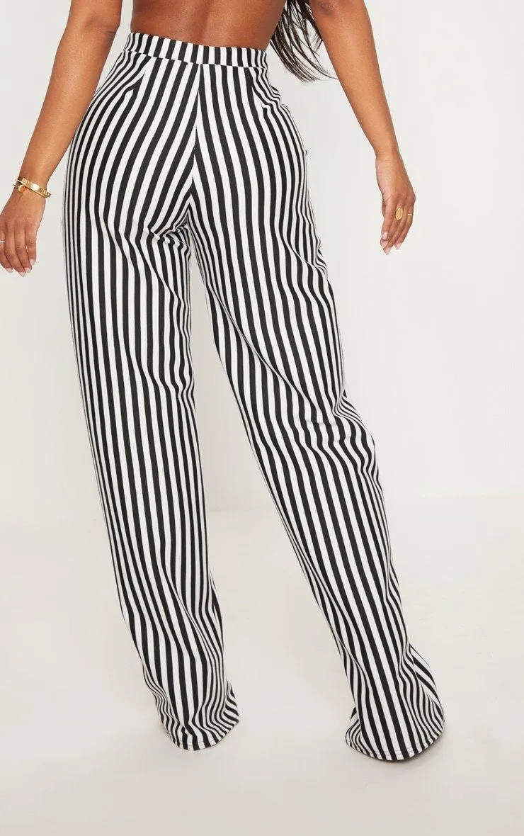 Black Striped Wide Leg Trousers from PrettyLittleThing