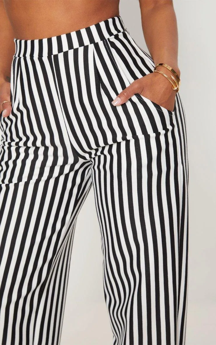 Black Striped Wide Leg Trousers from PrettyLittleThing