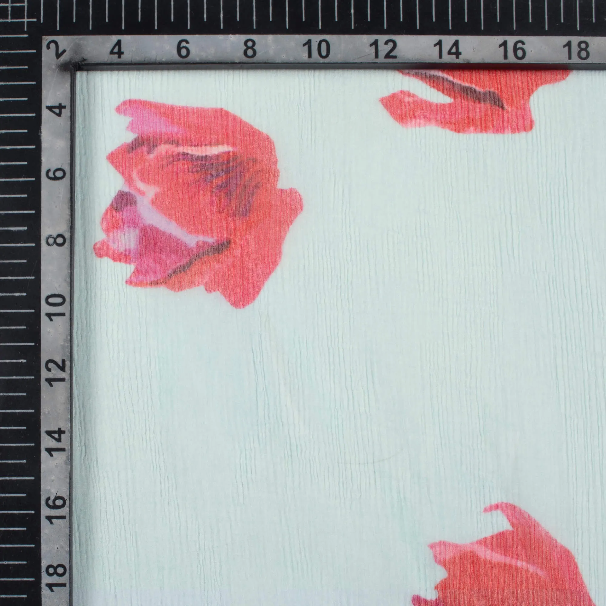 Blue and Red Floral Bemberg Chiffon Fabric Digital Print