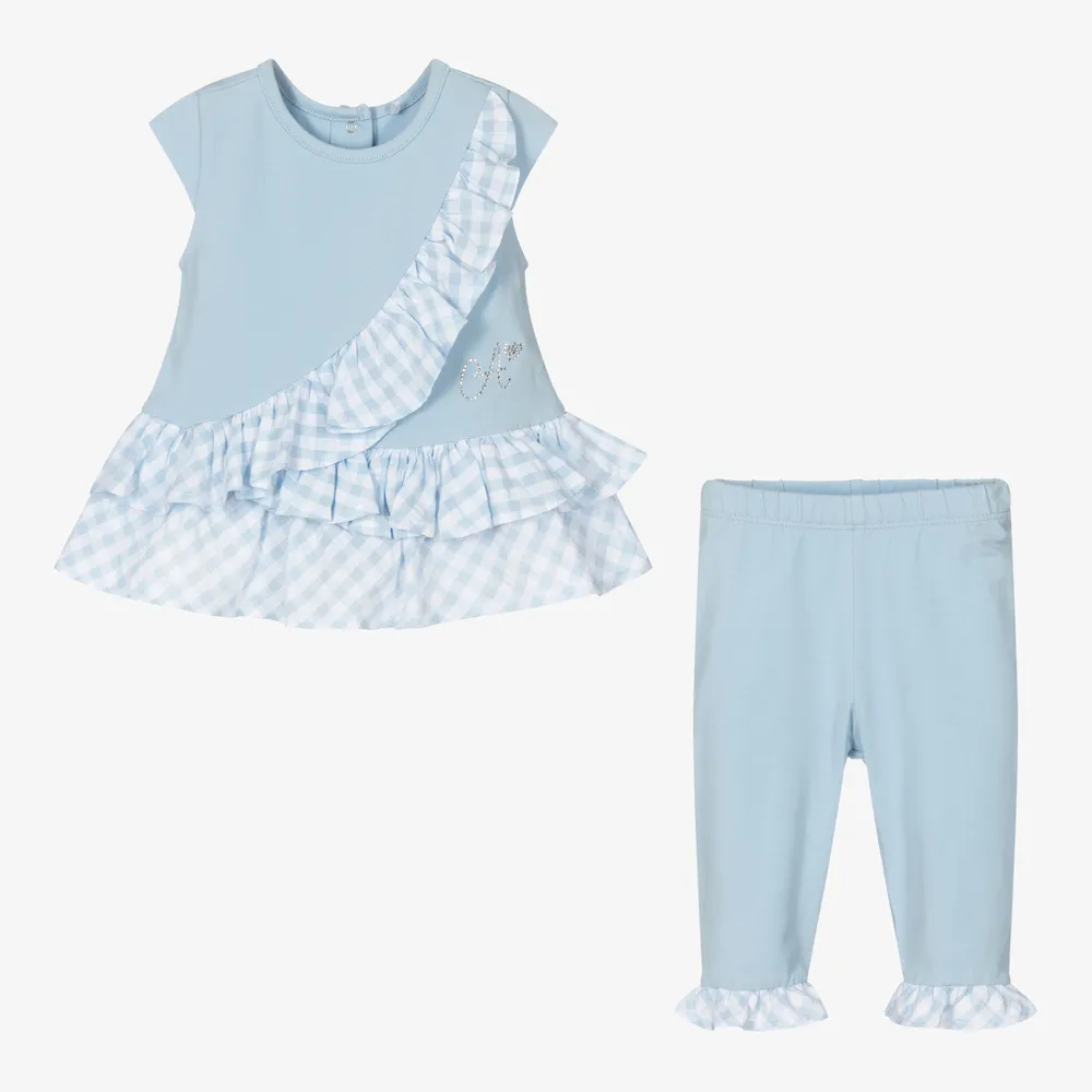 Blue Cotton Leggings Set for Girls