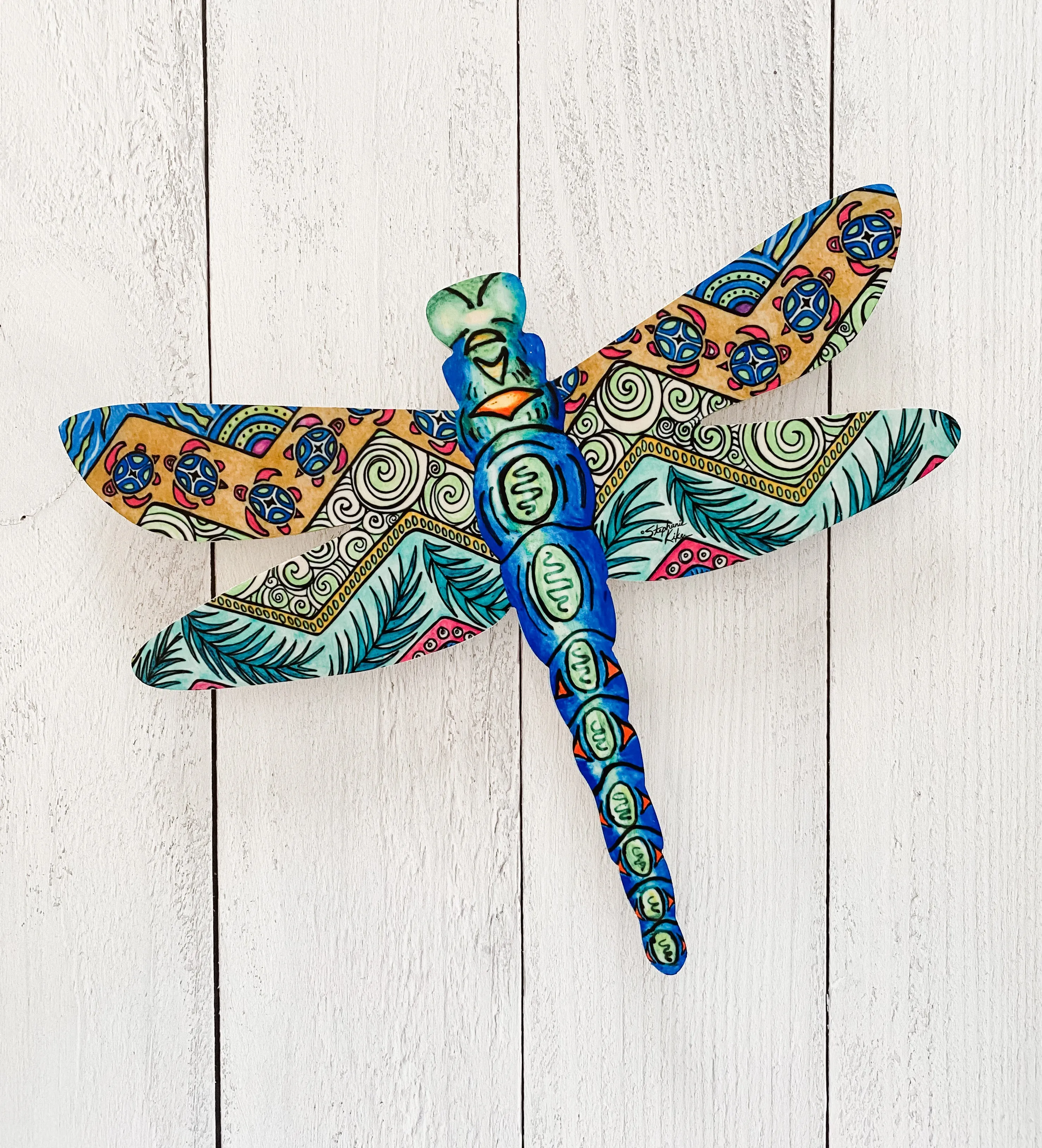 Blue Dragonfly Tropical Pattern Shape.