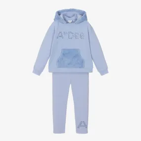 Blue Hooded Cotton Leggings Set for Girls