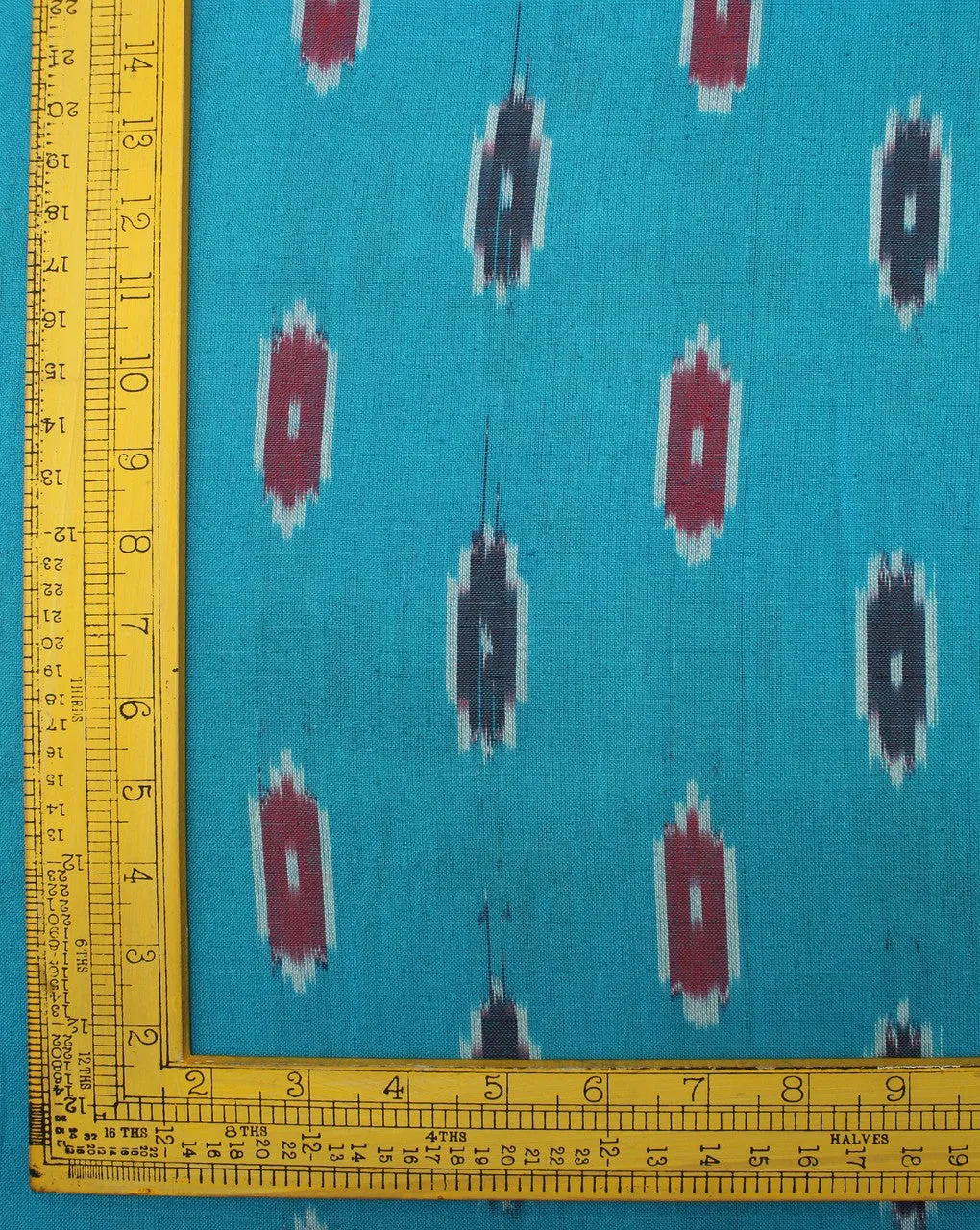 Blue Red Abstract Cotton Ikat Fabric