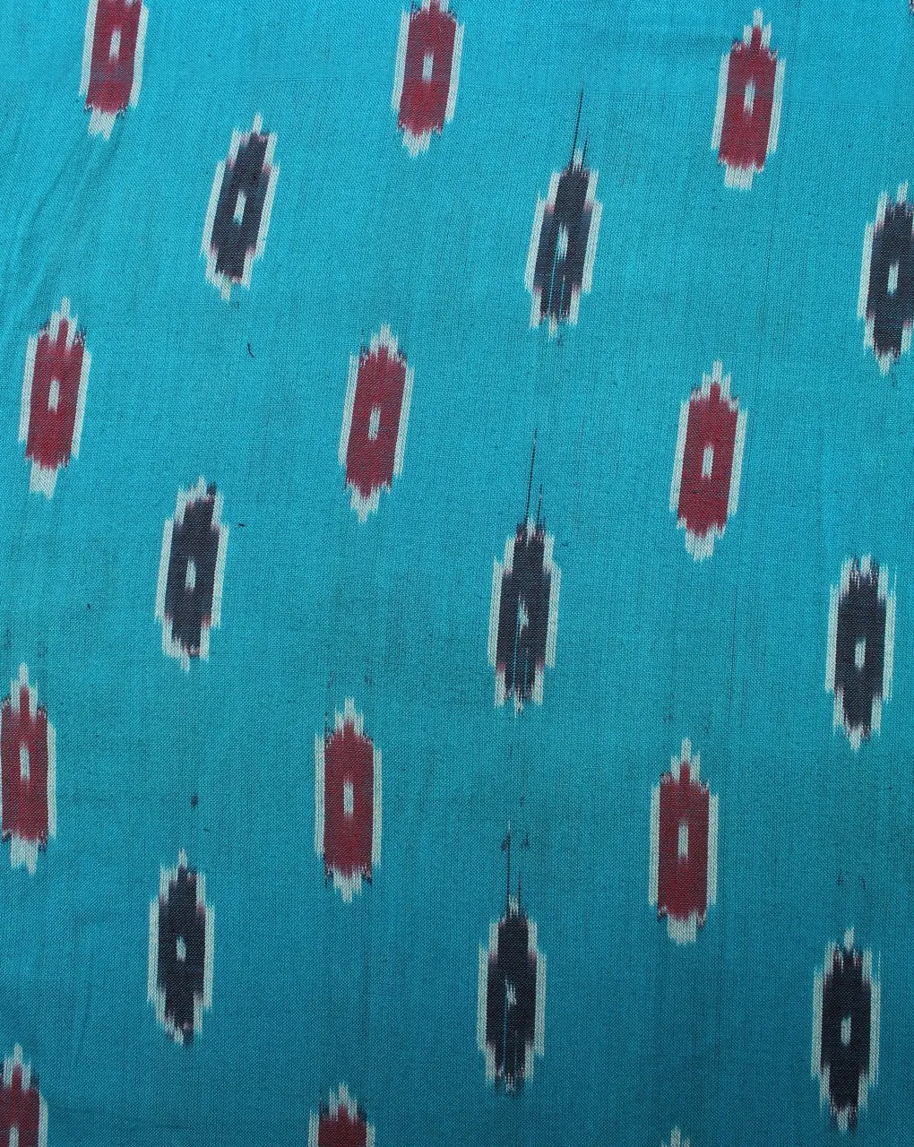 Blue Red Abstract Cotton Ikat Fabric