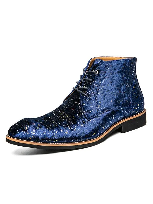 Blue Sequined Round Toe Men's Chukka Ankle Martin Booties