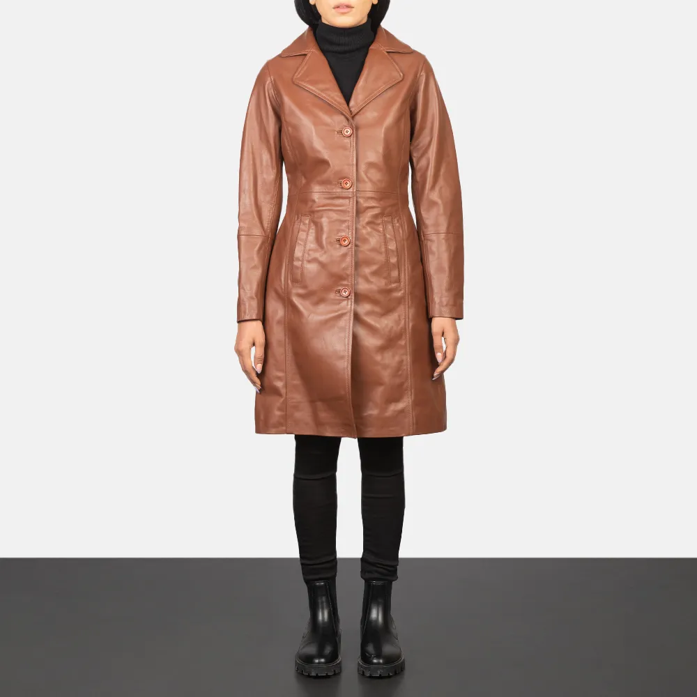 Brown Leather Coat: Single Breasted by Alexis