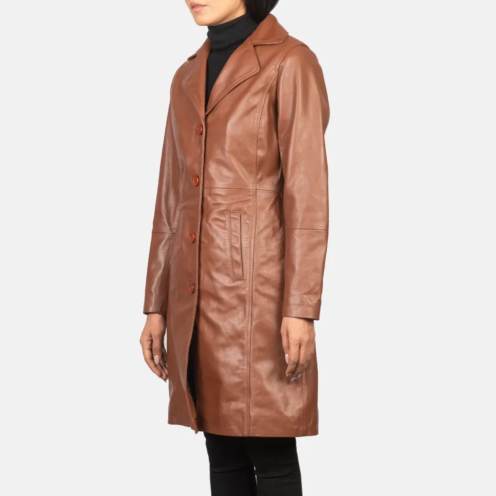 Brown Leather Coat: Single Breasted by Alexis