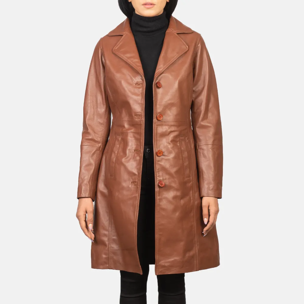 Brown Leather Coat: Single Breasted by Alexis