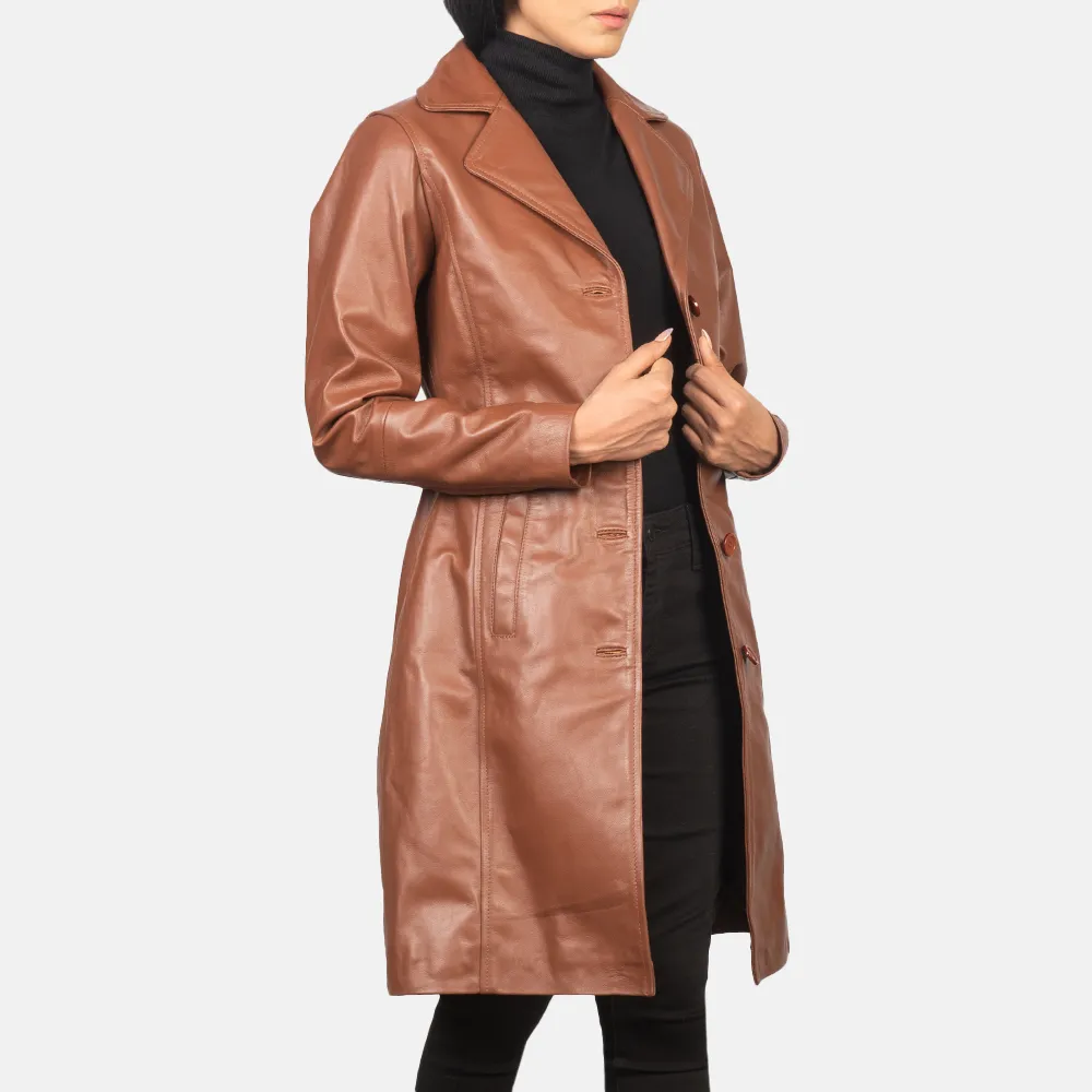 Brown Leather Coat: Single Breasted by Alexis