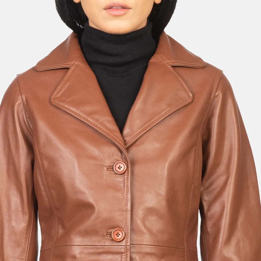 Brown Leather Coat: Single Breasted by Alexis