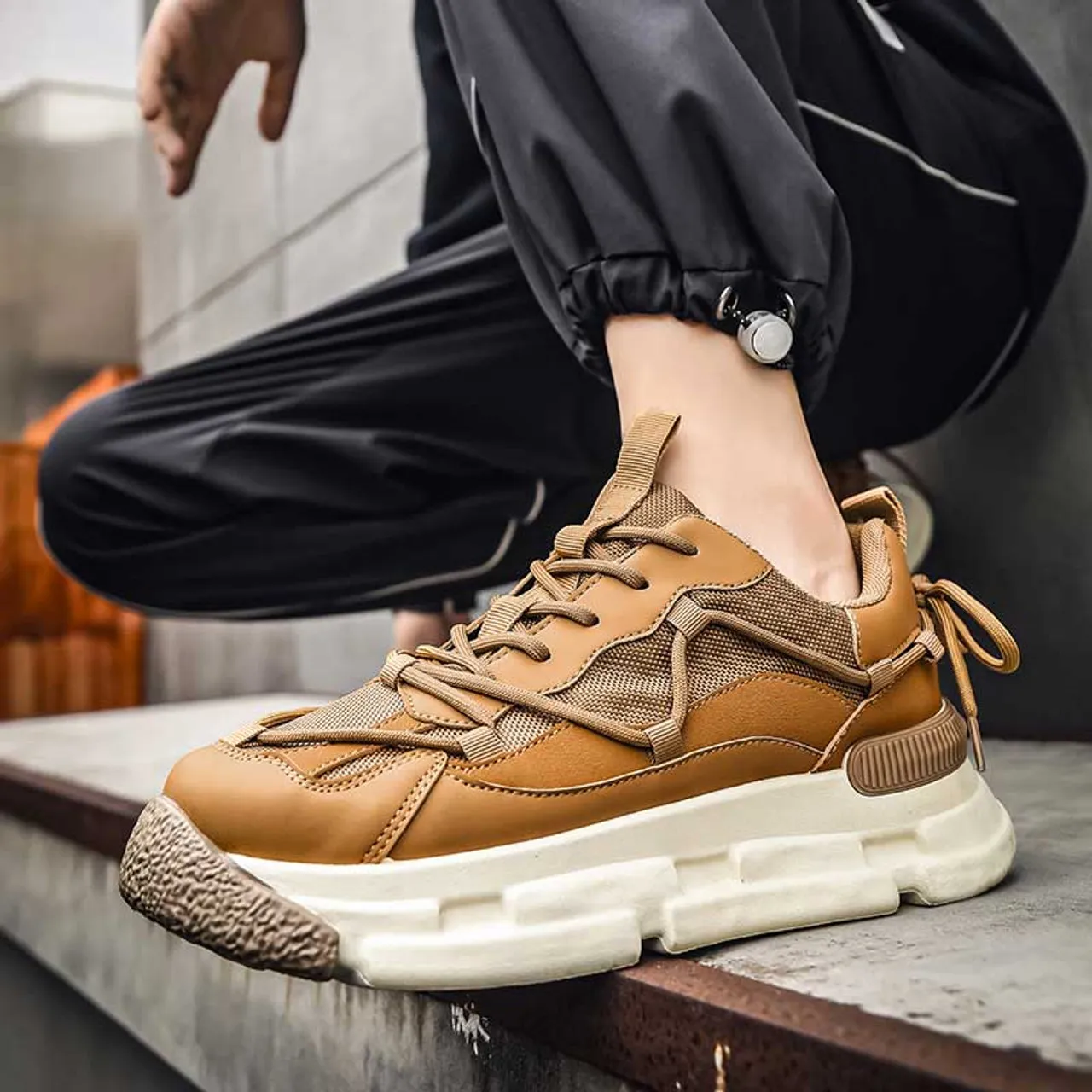 Brown Sport Sneaker with Lace Accents