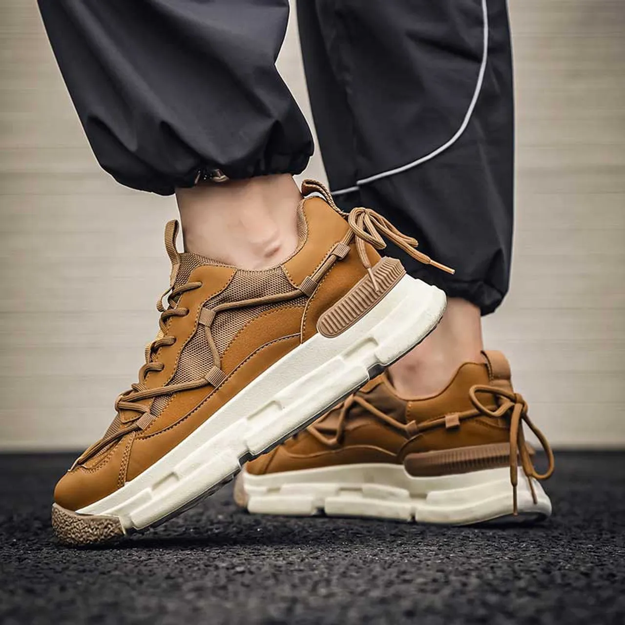 Brown Sport Sneaker with Lace Accents