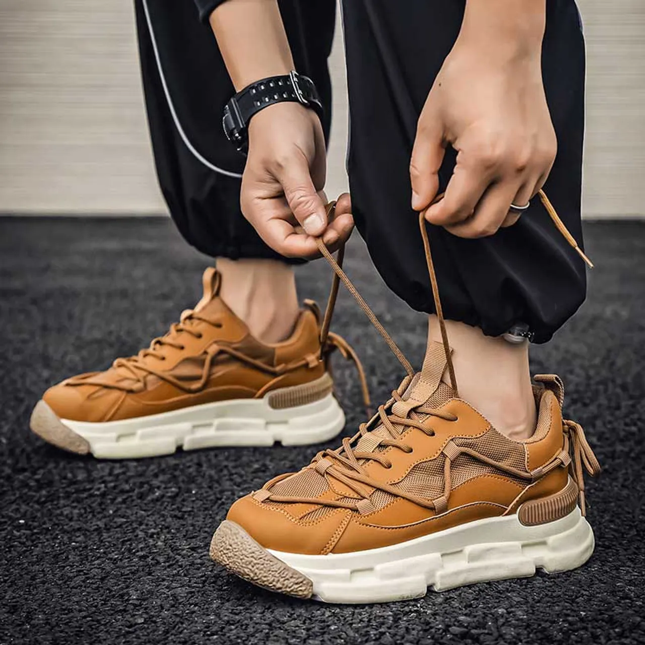 Brown Sport Sneaker with Lace Accents