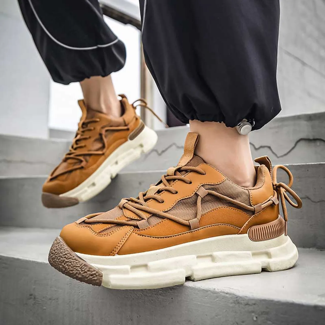 Brown Sport Sneaker with Lace Accents