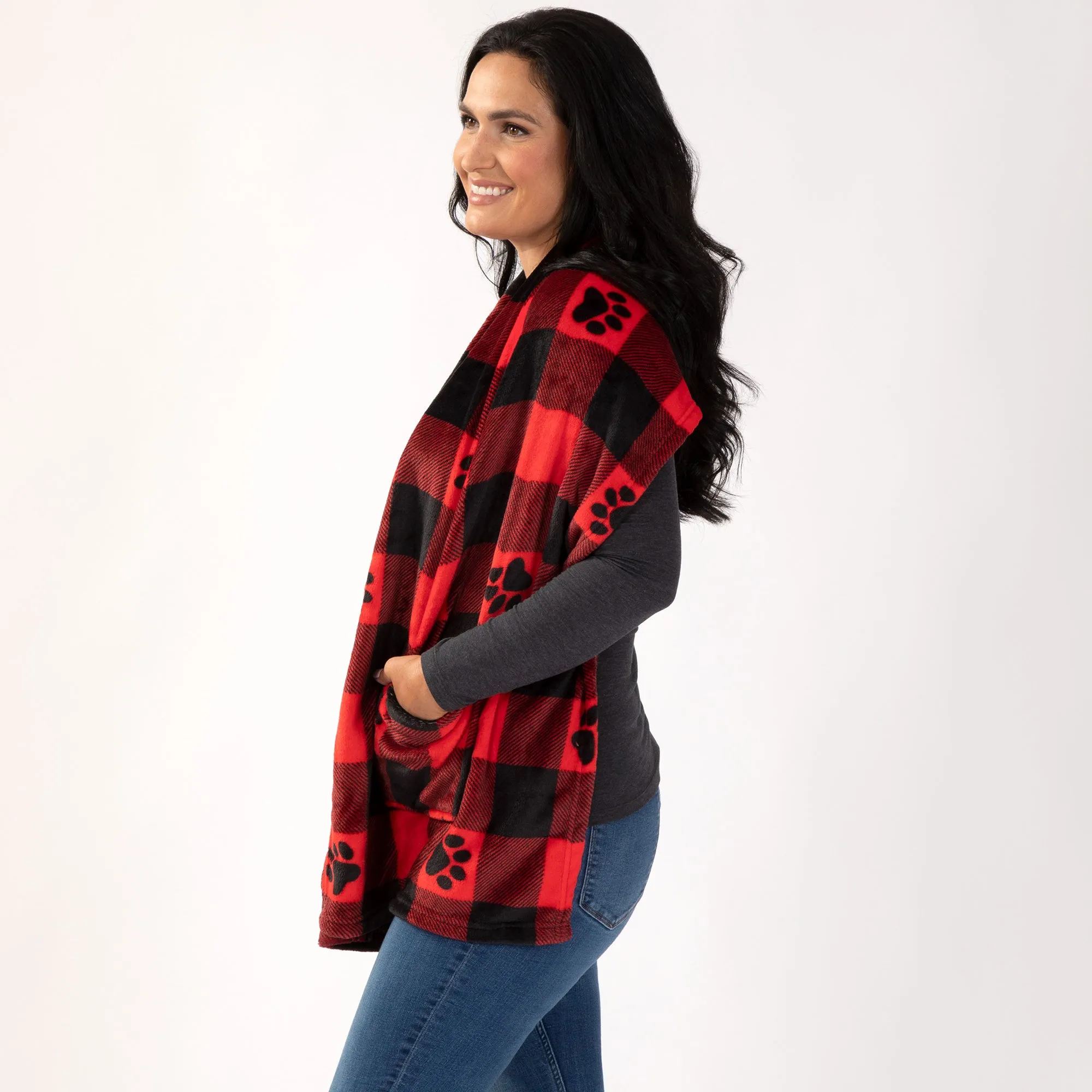 Buffalo Plaid Wrap with Cozy Pocket