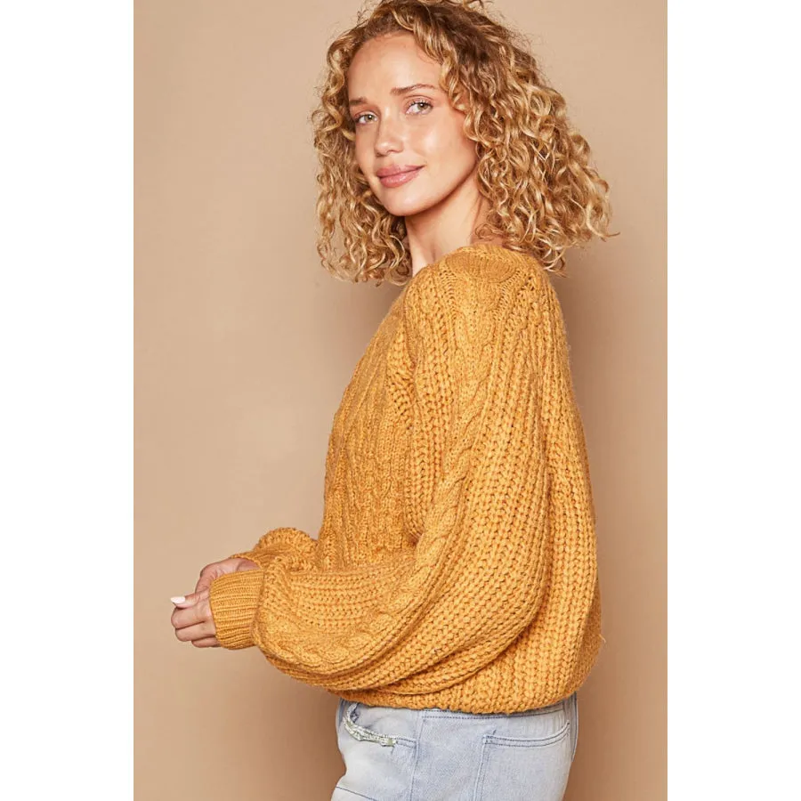 Cable Knit Cutout Long Sleeve Sweater by POL