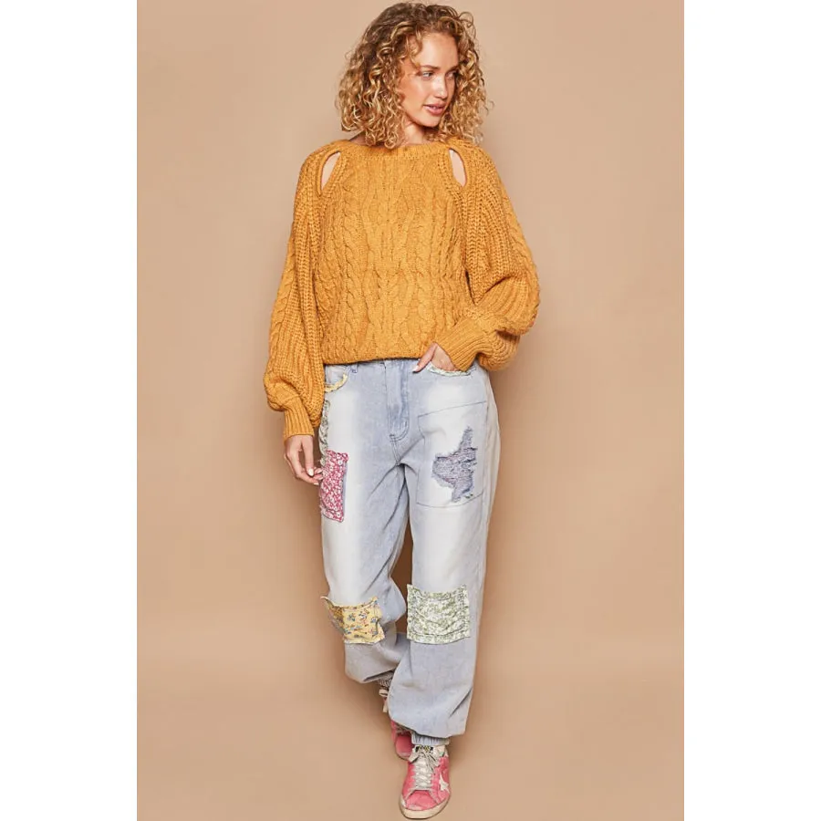 Cable Knit Cutout Long Sleeve Sweater by POL