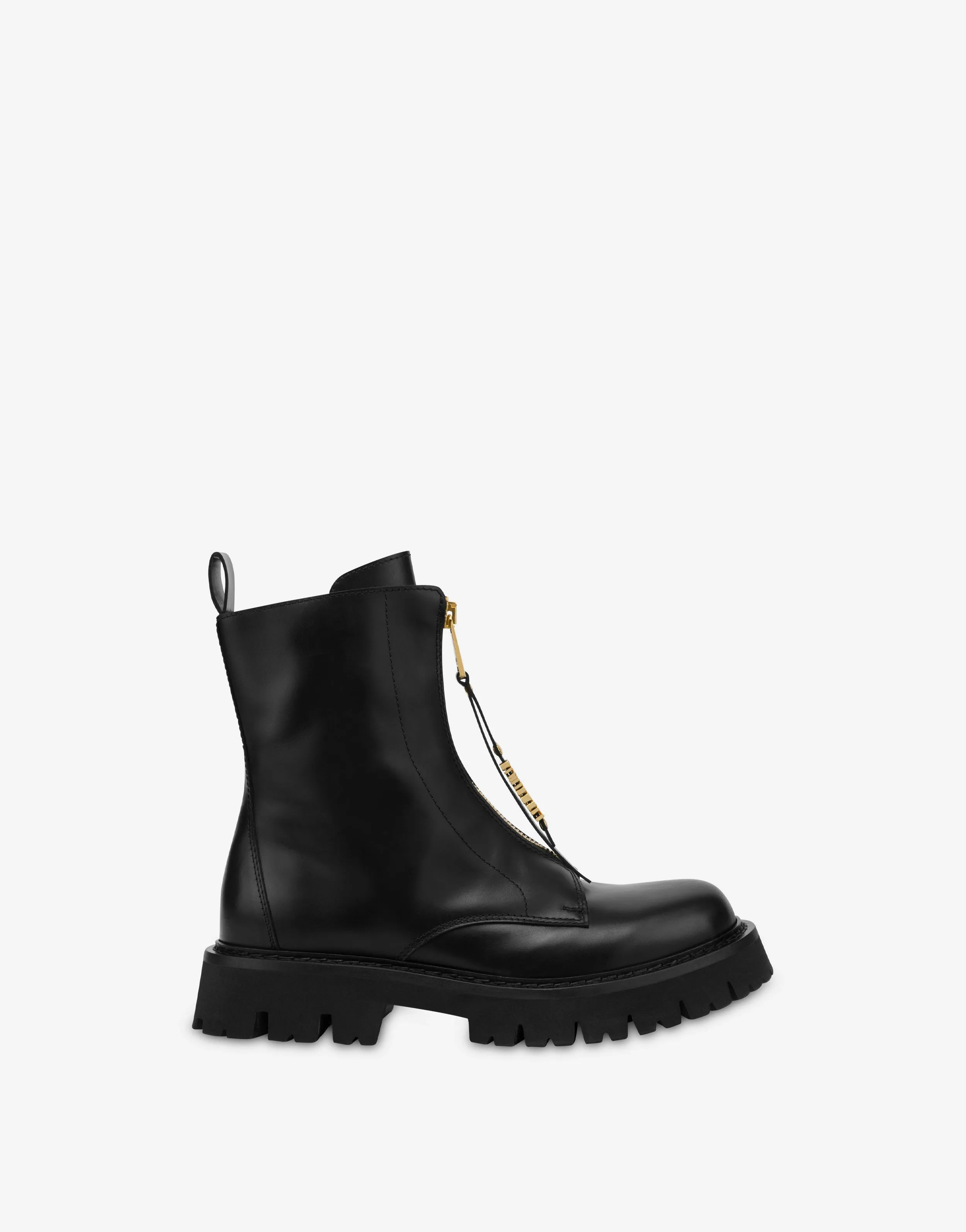 Calfskin biker boots with mini lettering logo