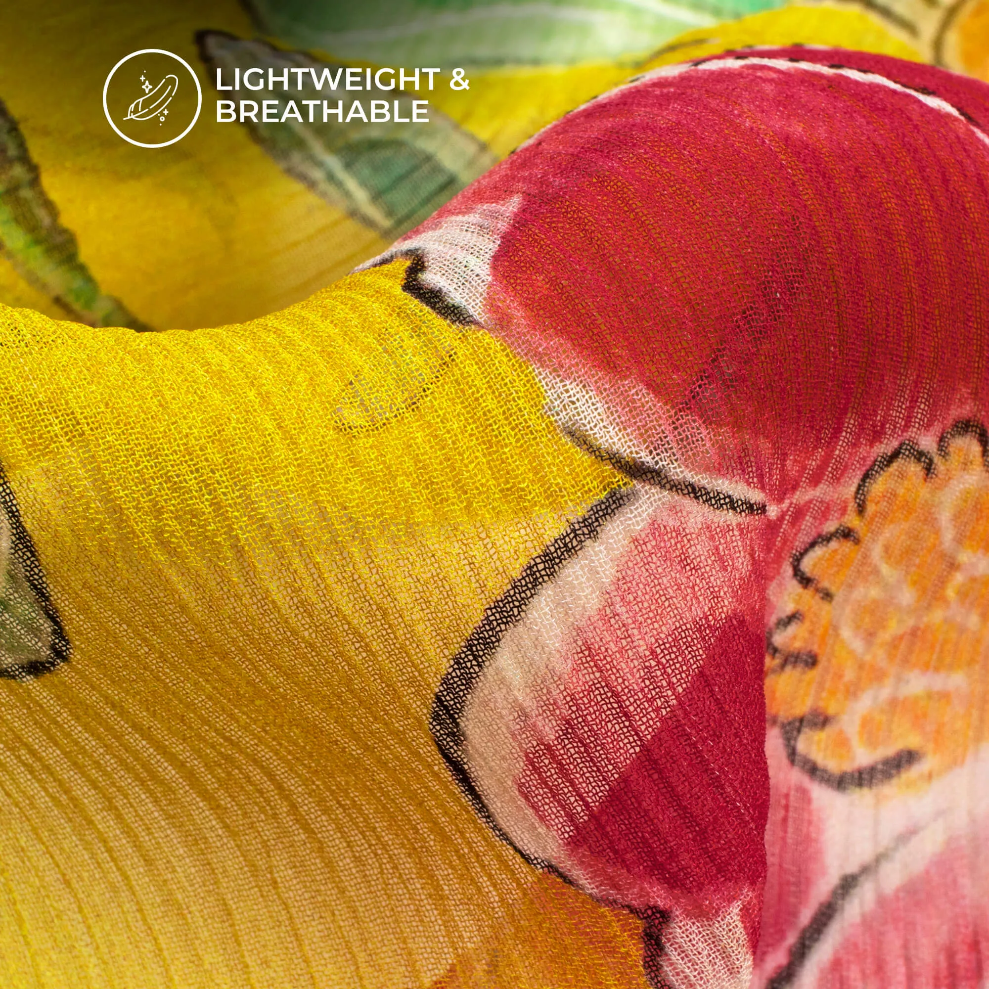 Canary Yellow Floral Chiffon Fabric Digital Print