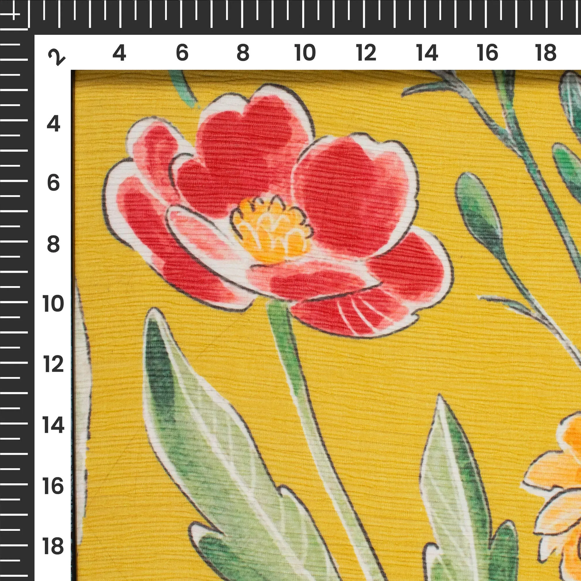 Canary Yellow Floral Chiffon Fabric Digital Print