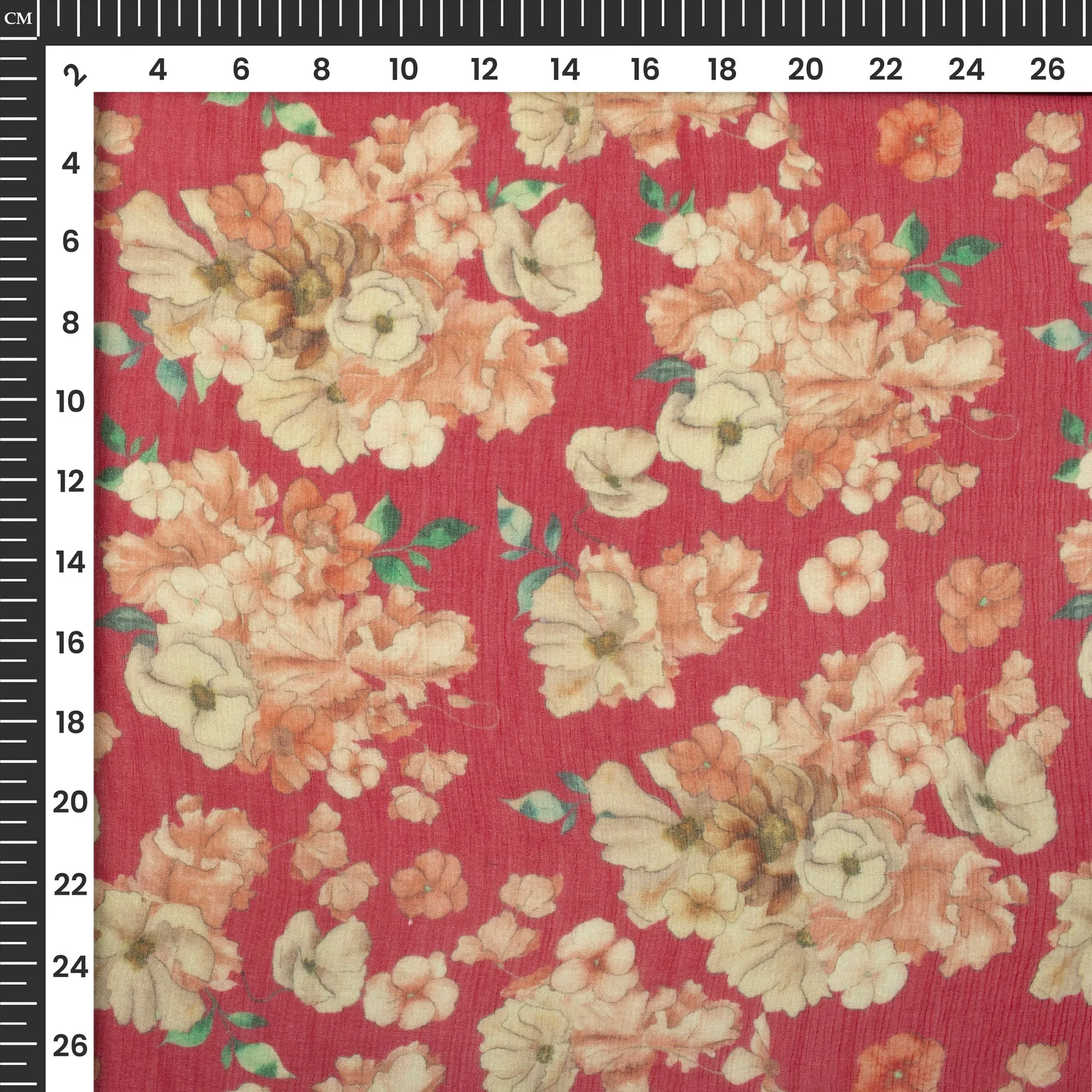 Cardinal Red Floral Bemberg Chiffon Fabric Print