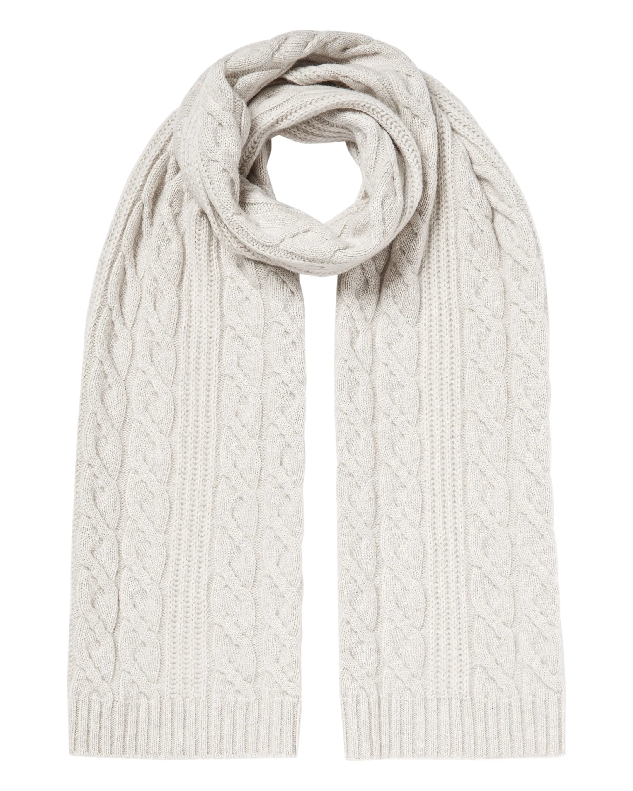 Cashmere Scarf for Women - Cable Rib Design in Pebble Grey